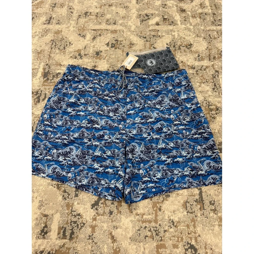 Peter Millar Mens Blue Marlin Wave Print Swim Trunks XXL MS23P02 New